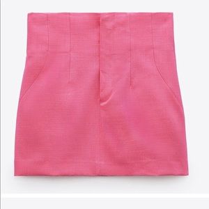 Zara Pink Linen Highwaisted Mini Skirt